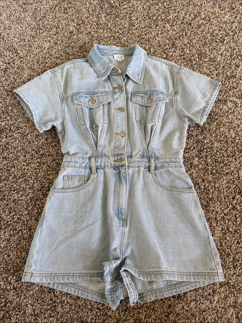 Le Lis Light Blue Denim Short Sleeve One-Piece Romper